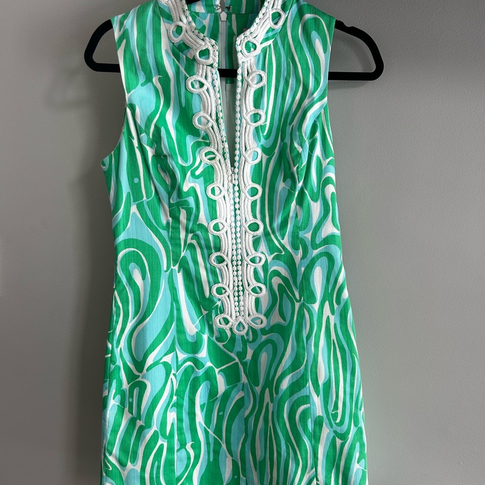Lilly Pulitzer Callista  Shift Dress Vibrant Green and White Mini Dress